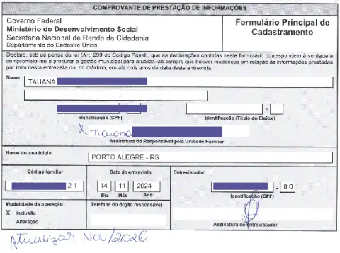 Comprovante de prestação de informações